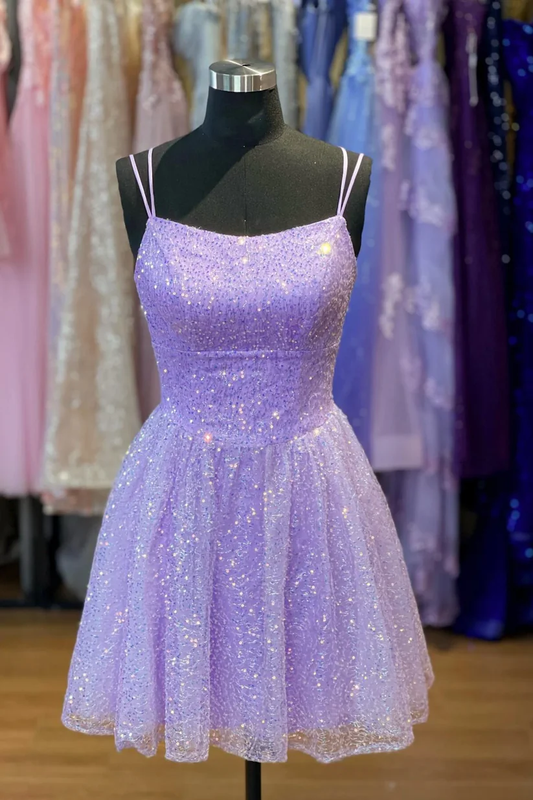 Lilac Glitter A Line Homecoming Dress Short Party Dress J4030