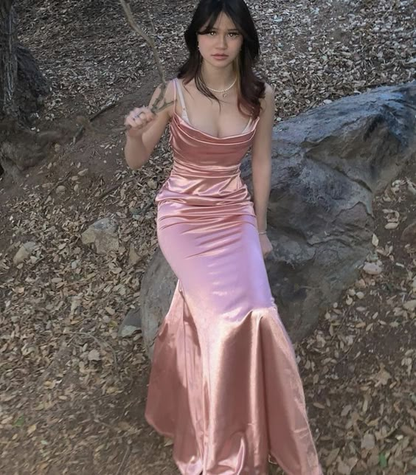Spaghettiträger Rosa Meerjungfrau Ballkleid Abend Partykleid J4730