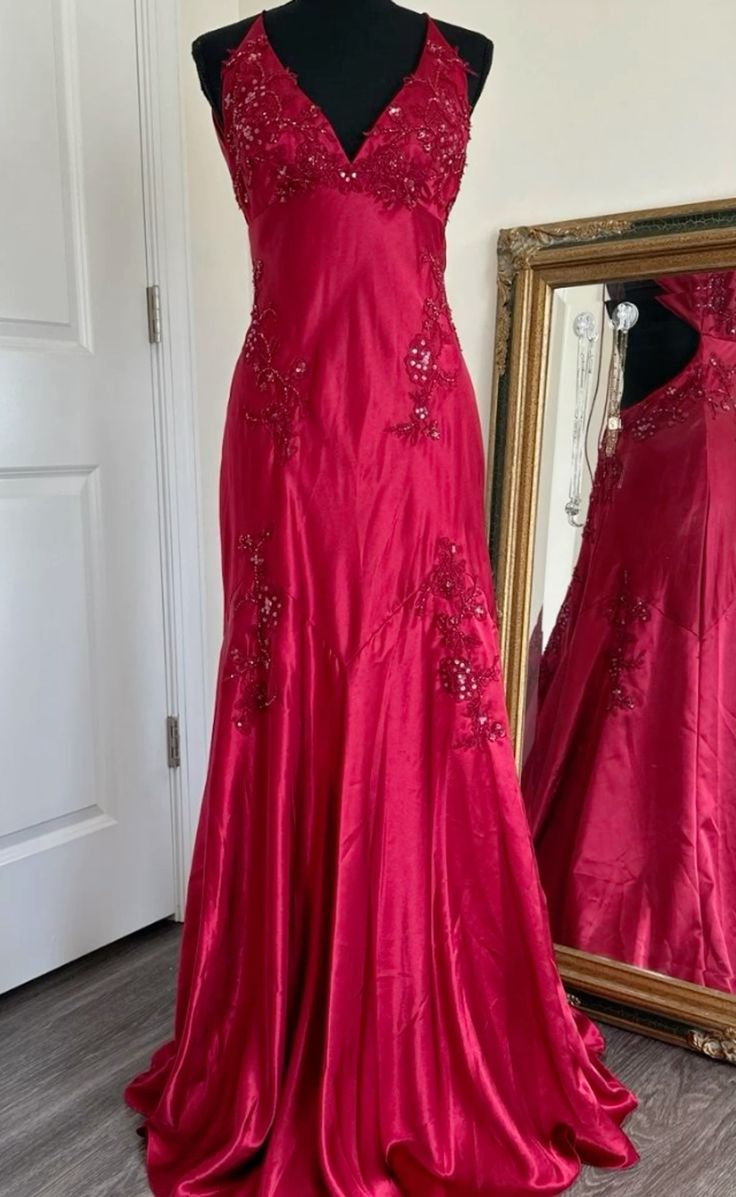 Vintage Red Long Prom Dress Lace Evening Party Gown J4732