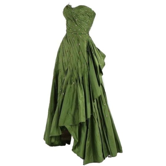 Strapless Green A Line Long Prom Dress Ruffle Formal Party Gown J4736