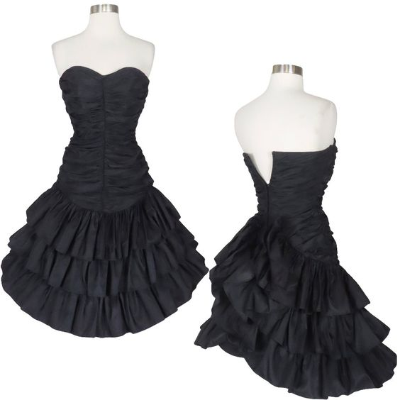 Strapless Black A Line Short Prom Dress Layered Party Dress J4743