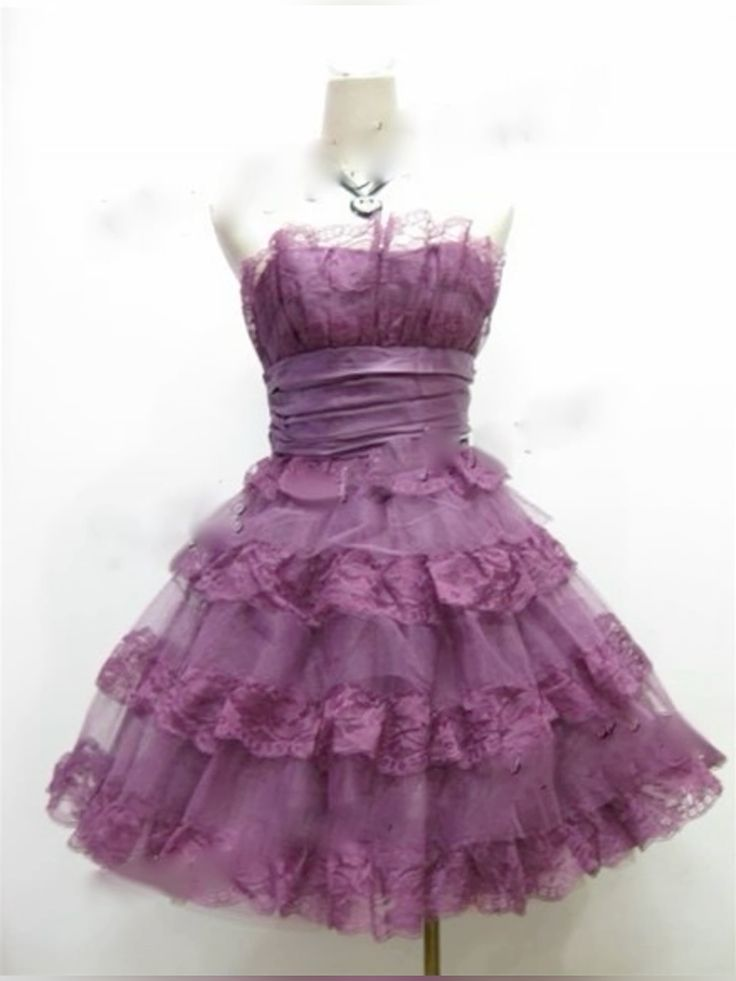 Strapless Purple A Line Lace Prom Dress Vintage Formal Dress J4760