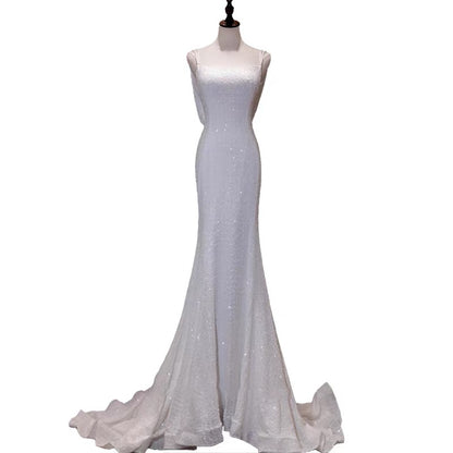 Robe de mariée sirène blanche à paillettes, robe de soirée d'anniversaire formelle J4767