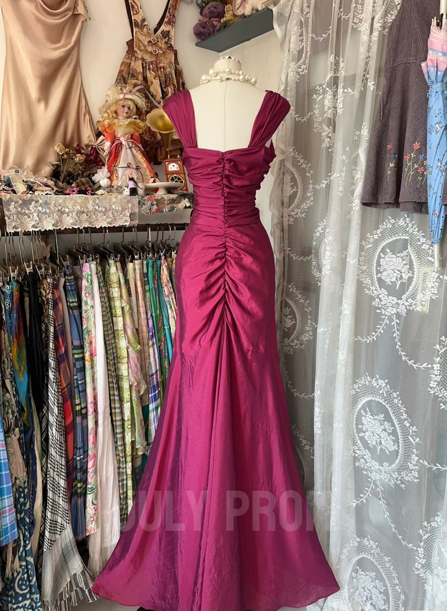 Fuchsia Mermaid Formal Party Dress Long Prom Dress J4773