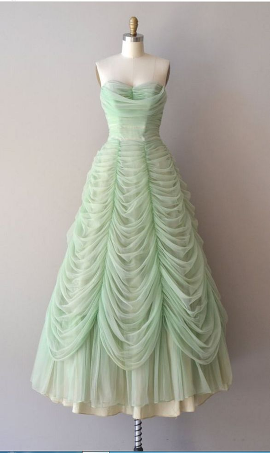 Strapless Green Layered Long Prom Gown Birthday Party Ball Gown J4279