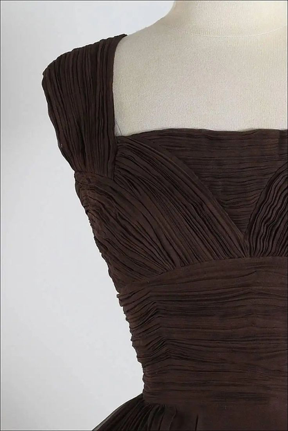 Robe de bal courte marron rétro coupe trapèze J4281
