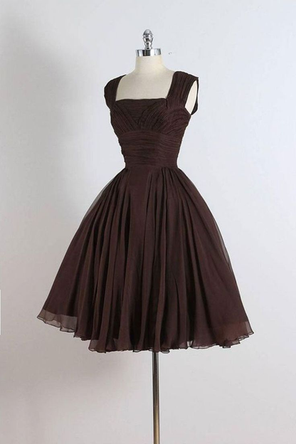 Robe de bal courte marron rétro coupe trapèze J4281