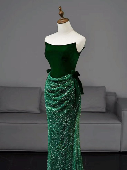 Robe de bal longue sirène à paillettes, robe de soirée longue verte J4284