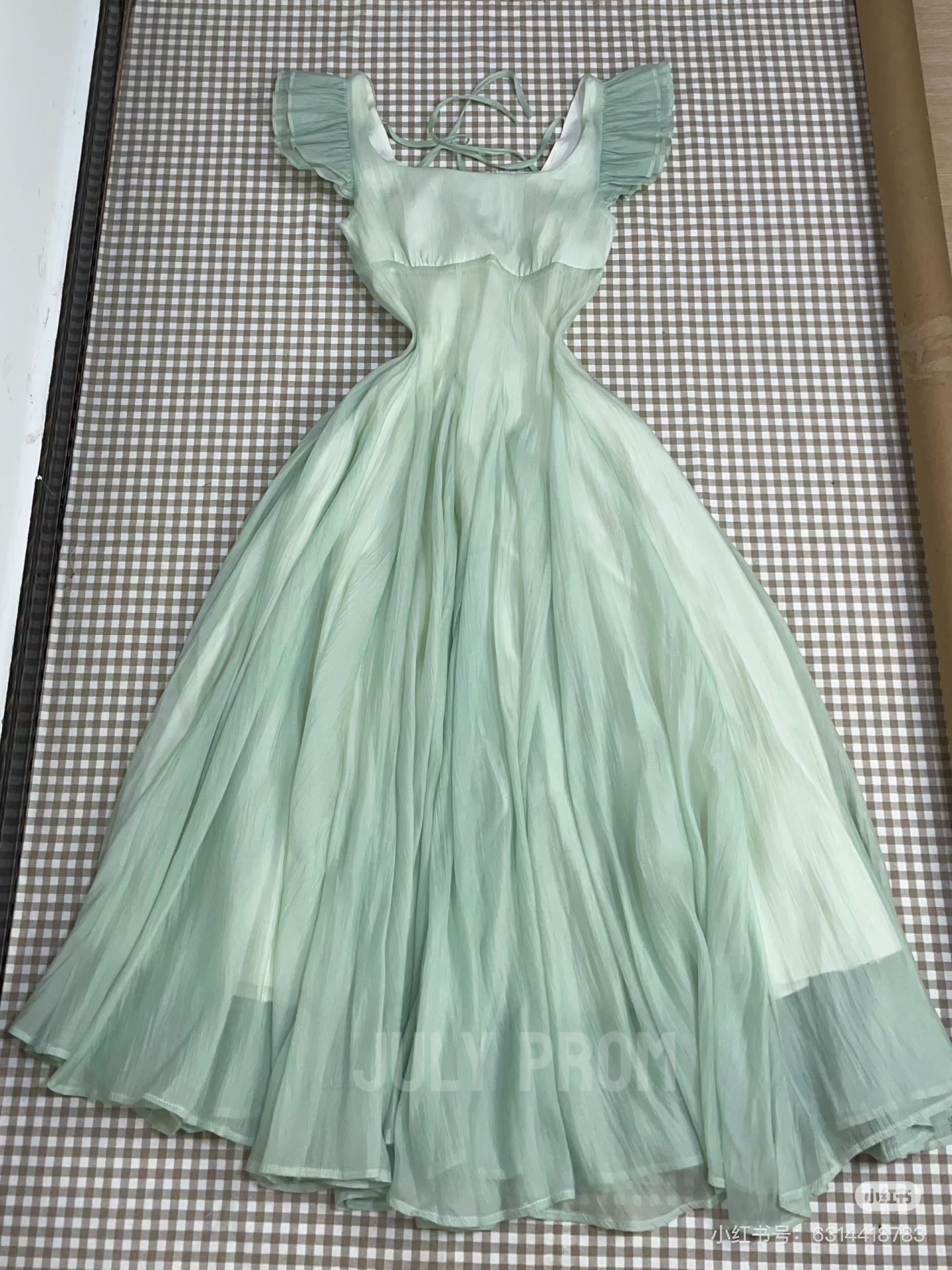 Green A Line Party Dress Vintage Prom Dress J4785