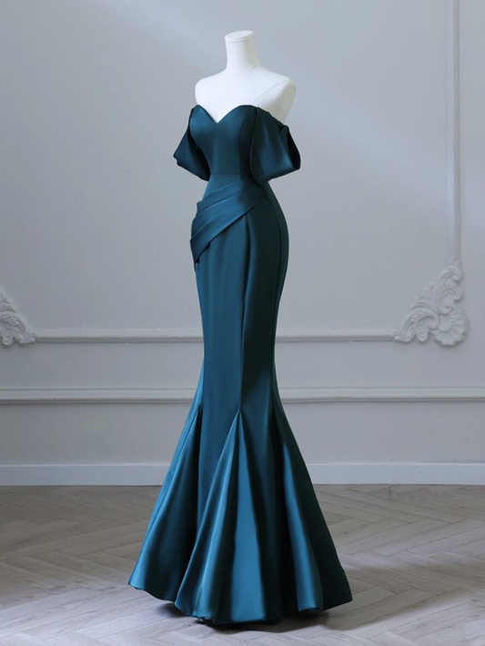 Off Shoulder Satin Long Prom Dress Mermaid Formal Dress J4285