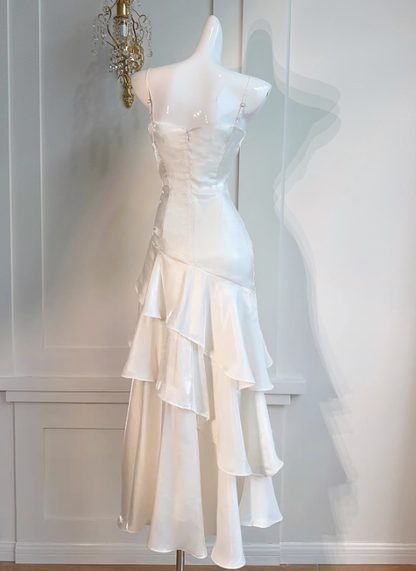 Robe de bal longue style sirène beige à bretelles spaghetti, robe de soirée formelle J4798