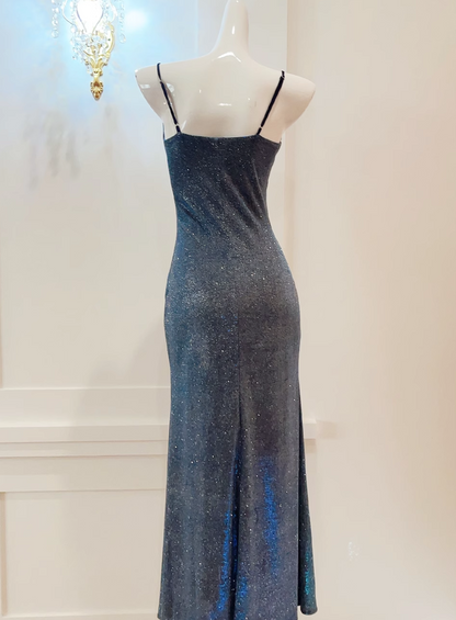 Robe de bal longue à bretelles spaghetti et paillettes J4799