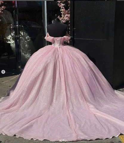 Robe de bal rose à épaules dénudées pour Quinceanera, Sweet 16, J4812