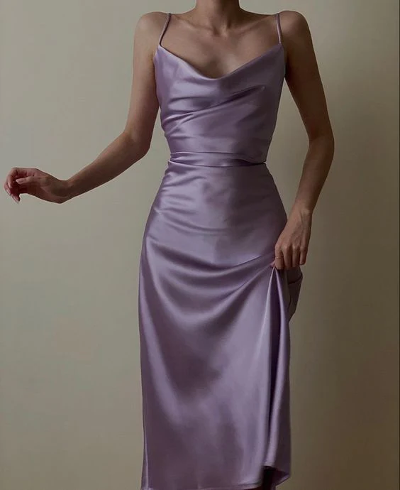 Spaghetti Straps Purple Evening Dresses Satin Prom Dresses J4818