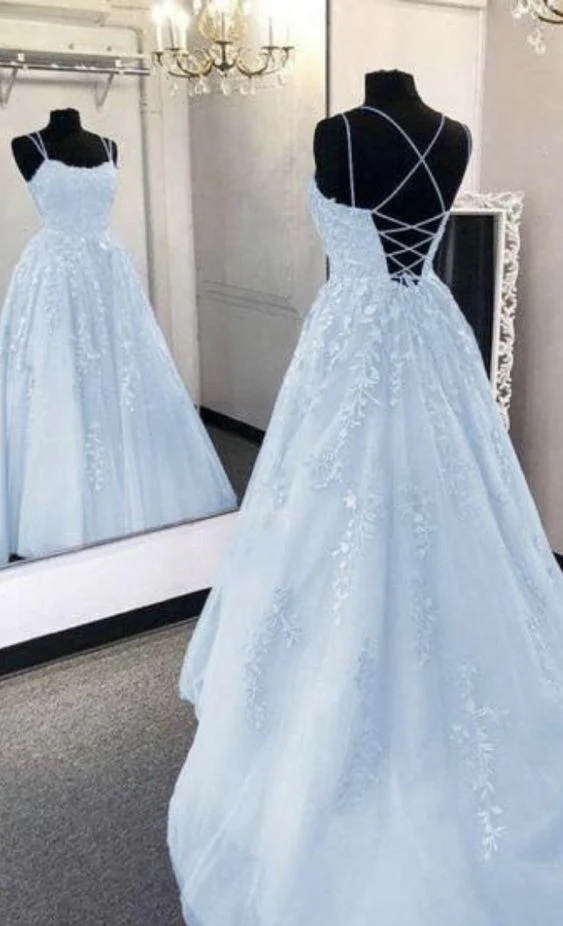 A Line Light Blue Long Prom Dress Formal Evening Dresses J4822