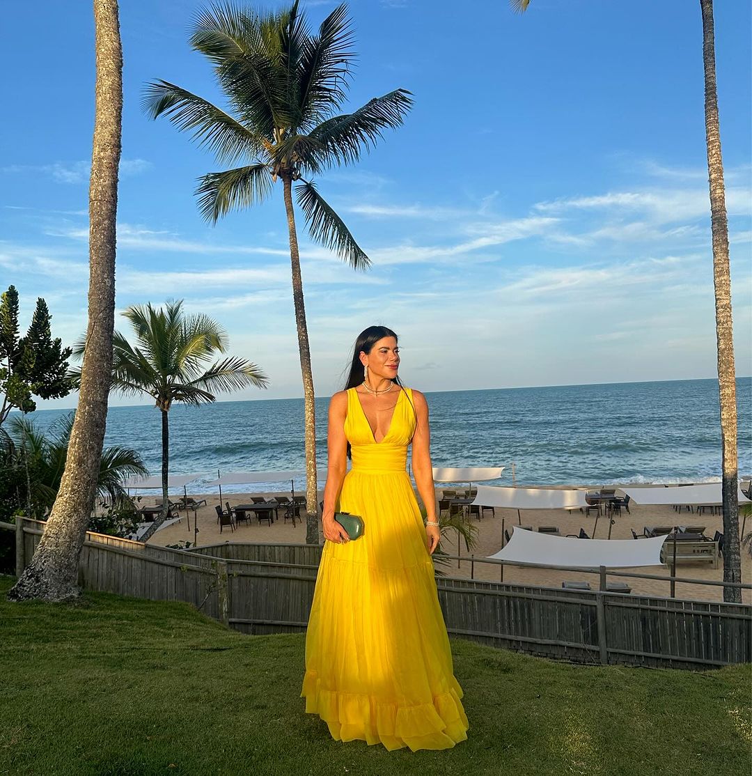 Deep V Neck Yellow Long Prom Dress A Line Wedding Guest Dress J4852