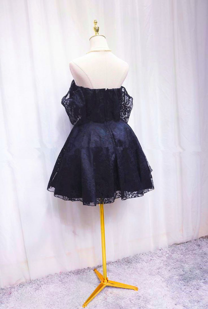 Off The Shoulder Lace Short Party Dress Navy Blue Homecoming Dress J4863