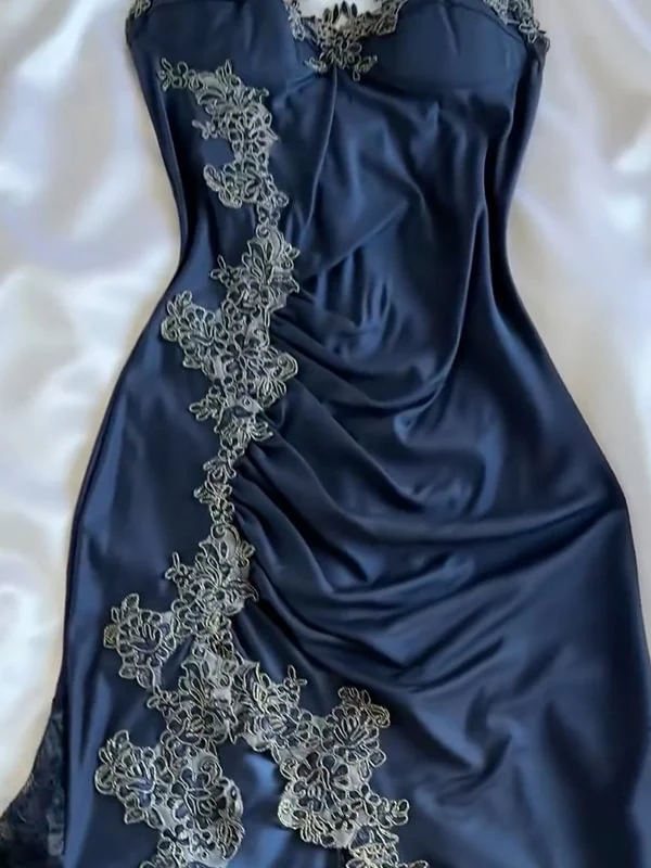 Mermaid Navy Blue Long Prom Dress Lace Party Dresses J4866