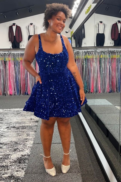 Royal Blue Sequin Short Prom Dress Sparkling Homecoming Dress J4884