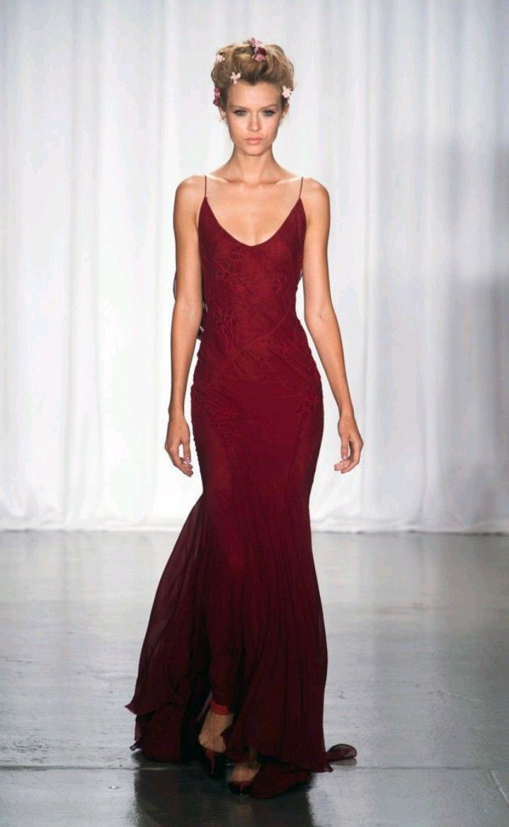 Burgundy Mermaid Long Prom Dresses Spaghetti Straps Evening Dress J4893