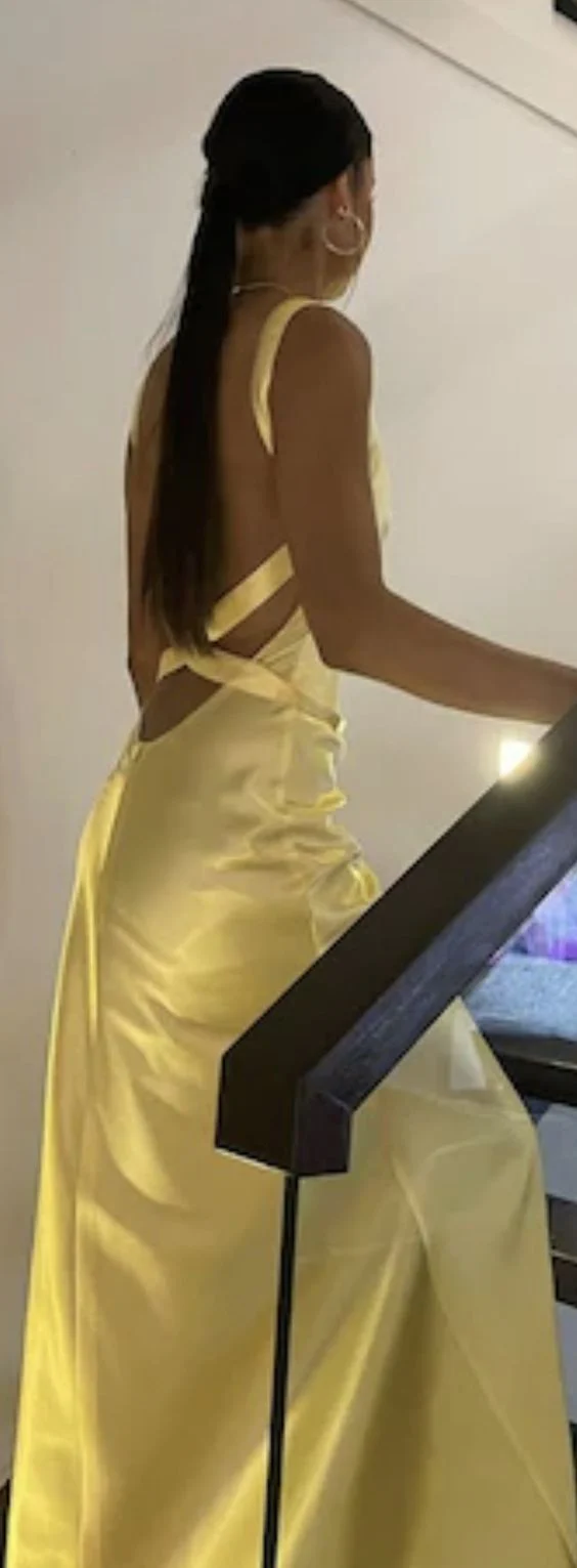 Yellow Backless Long Prom Dress Sexy Formal Party Dress J4898