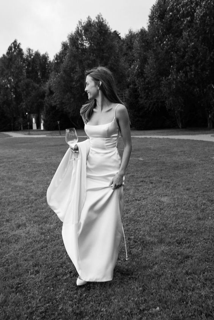 Robe de bal longue blanche fourreau, robe de soirée, robe de mariée J4899