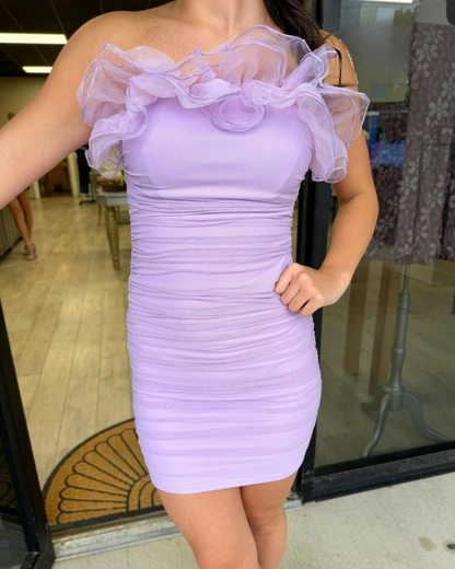 Robe de soirée lilas sans bretelles J4905
