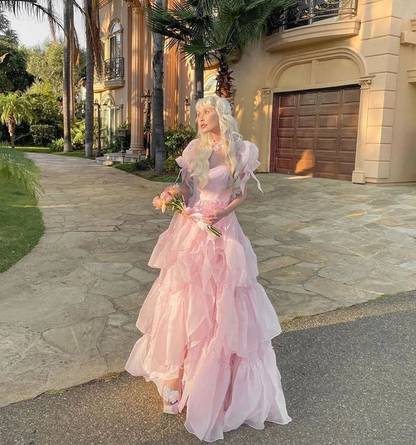 Robe de bal princesse à volants et manches courtes en cœur pour remise de diplôme J4915