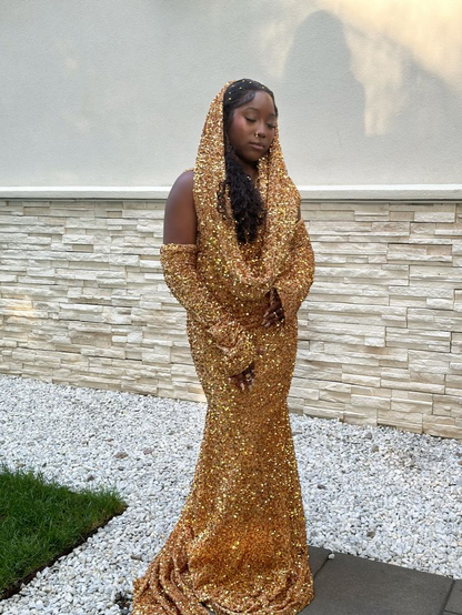 Robe de bal fourreau dorée scintillante, robe de soirée formelle J4919