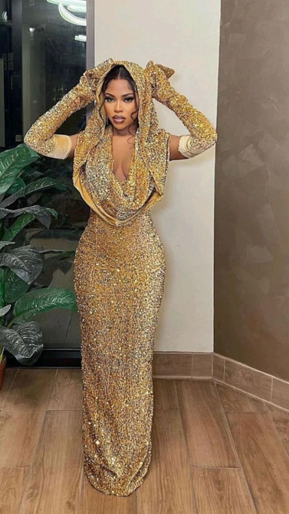 Robe de bal fourreau dorée scintillante, robe de soirée formelle J4919