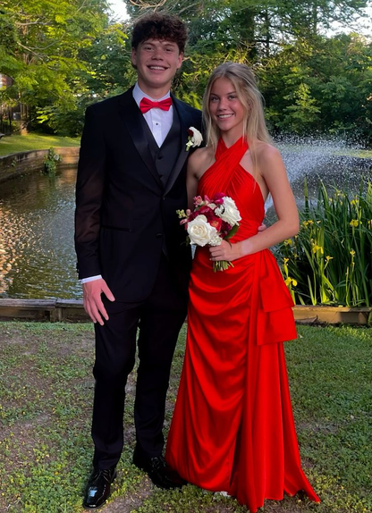 Robe de bal longue rouge trapèze, robe de soirée formelle J4927