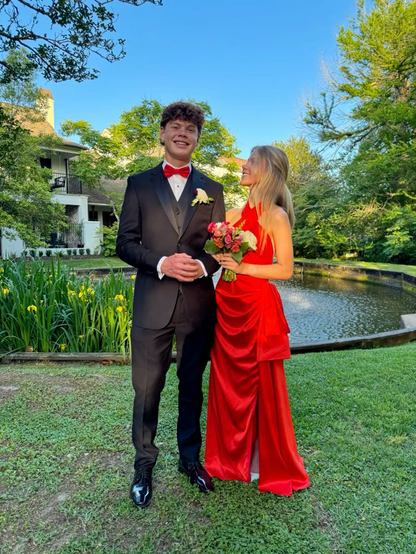 Robe de bal longue rouge trapèze, robe de soirée formelle J4927