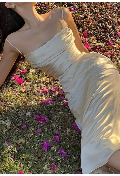 Robe de bal sirène en satin ivoire à bretelles spaghetti, tenue d'anniversaire J4928