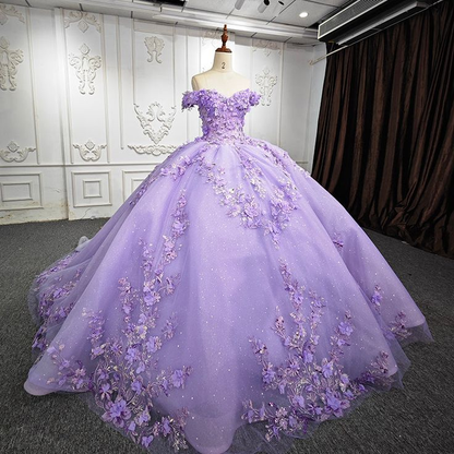 Robes de Quinceanera lavande, robes de bal avec appliques de fleurs 3D, J4935