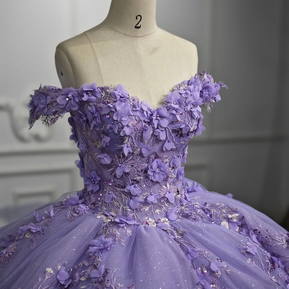 Robes de Quinceanera lavande, robes de bal avec appliques de fleurs 3D, J4935