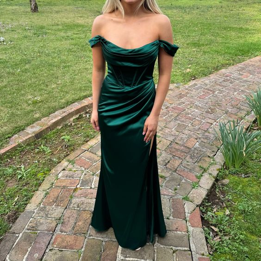 Off The Shoulder Green Mermaid Long Prom Dresses Formal Party Dresses J4937