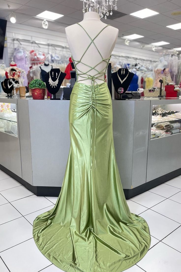 Green Mermaid Long Prom Dress Slit Evening Dress J4939