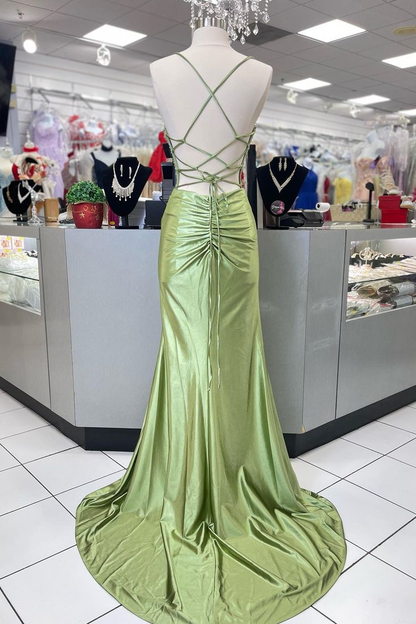 Robe de soirée longue sirène verte fendue J4939
