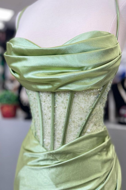 Robe de soirée longue sirène verte fendue J4939