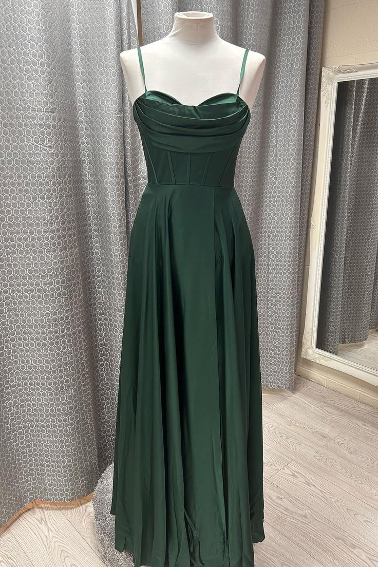 Straps A Line Formal Long Prom Dress Slit Evening Dress J4940