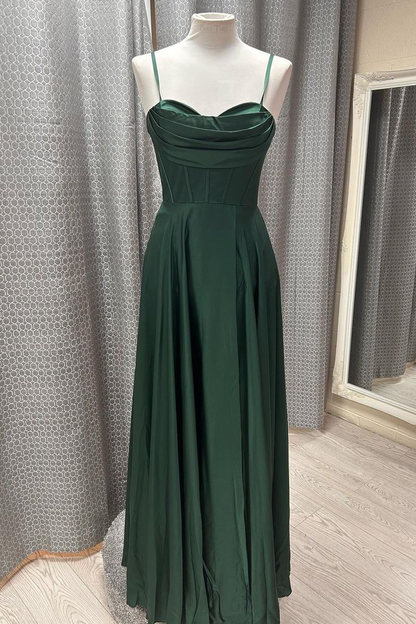 Robe de soirée longue à bretelles et fentes, coupe trapèze, J4940