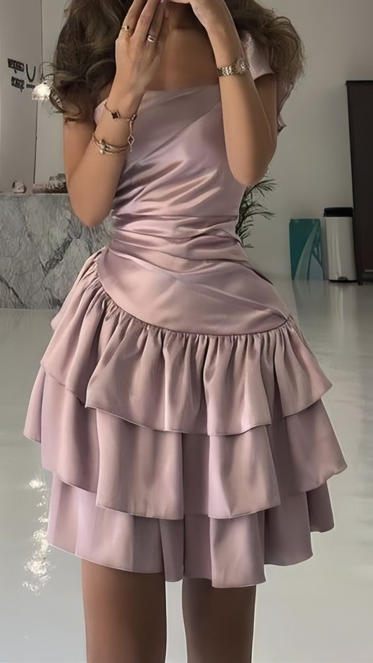 A Line Layered Short Prom Dress Pink Homecoming Dress J4974