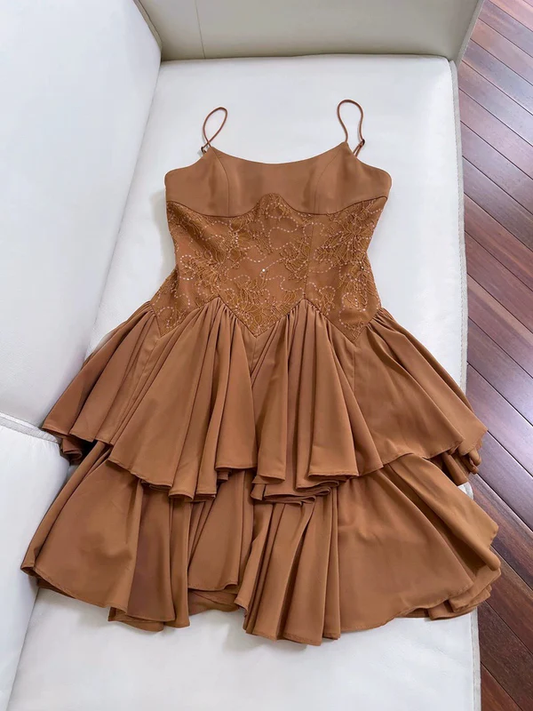 A Line Caramel Short Prom Dress Homecoming Party Dress J4976