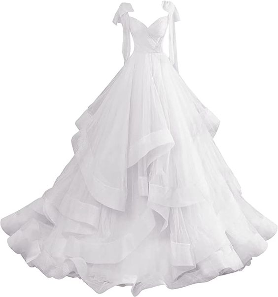 A Line White Long Prom Dress Tulle Wedding Dress J4978