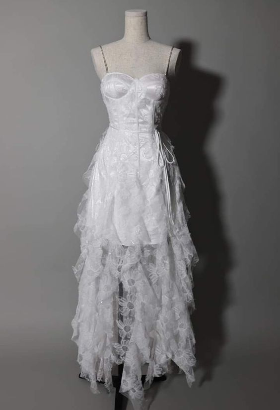 Lace A Line Long Prom Dress White Lace Wedding Dress J4984