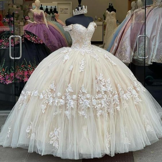 Off The Shoulder Sweet 16 Ball Gown Applique Quinceanera Dresses J4999