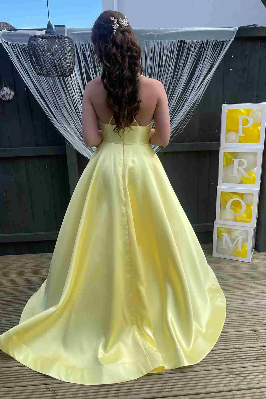 Yellow Satin A Line Long Prom Dress Formal Party Dress J5012