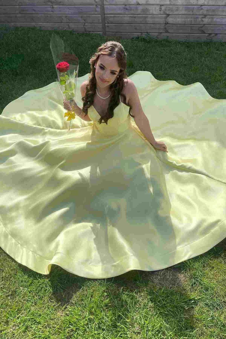 Yellow Satin A Line Long Prom Dress Formal Party Dress J5012