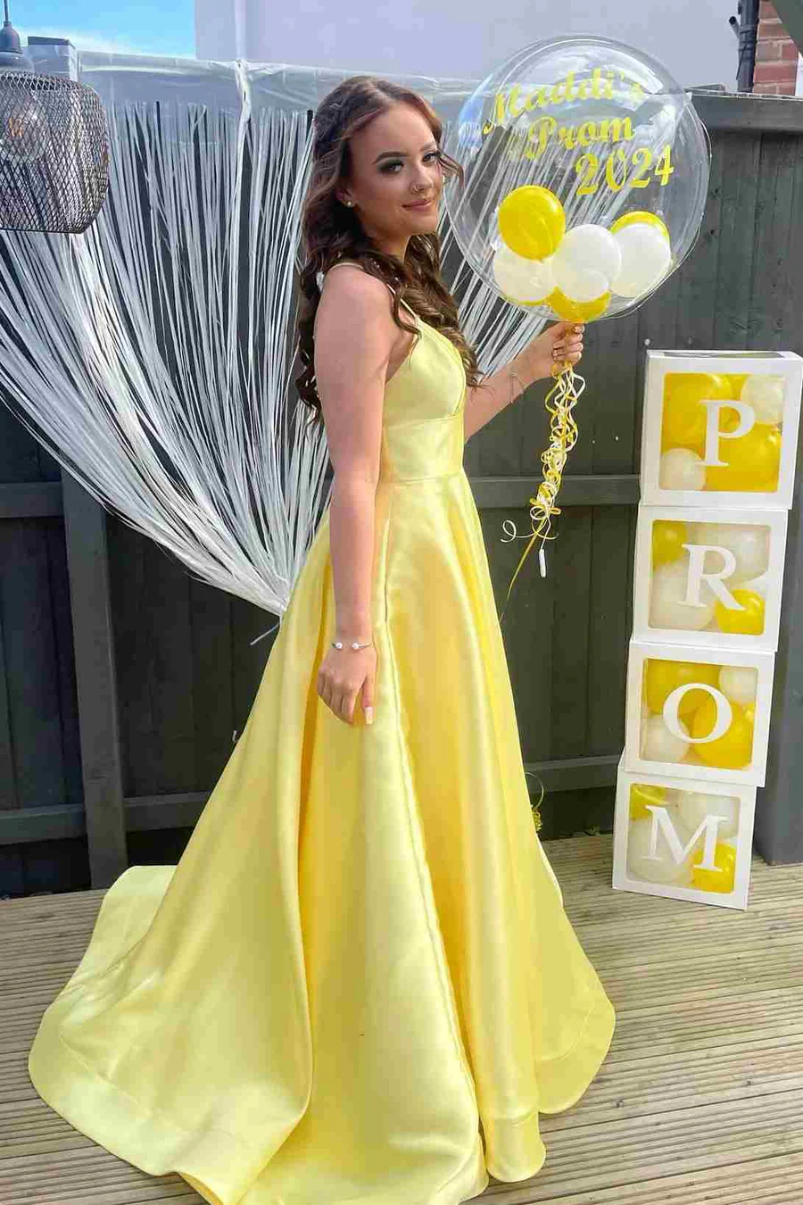 Yellow Satin A Line Long Prom Dress Formal Party Dress J5012