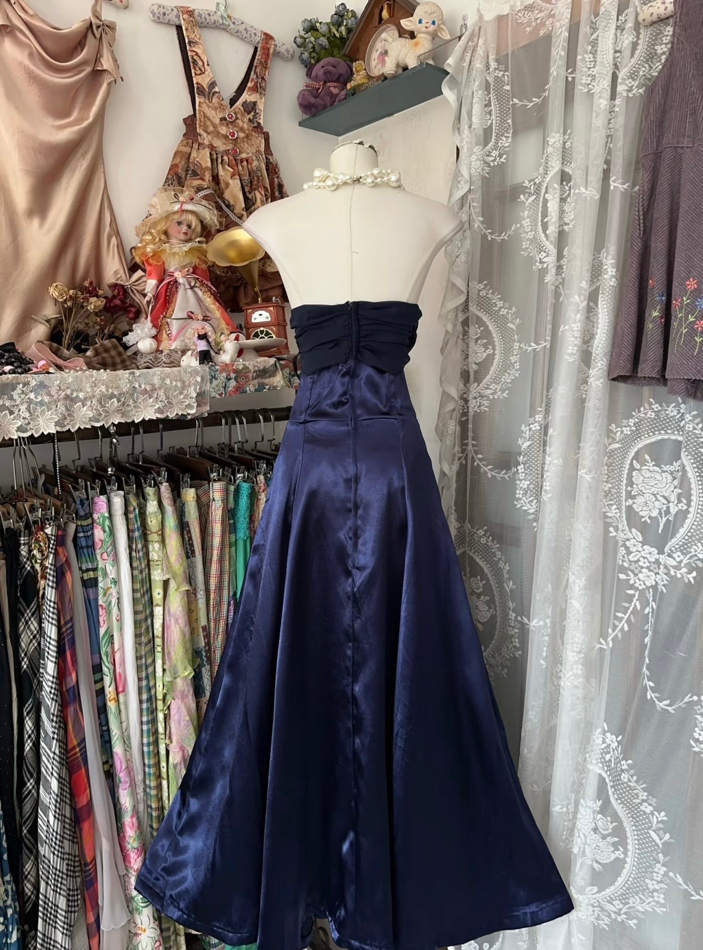 Strapless A Line Royal Blue Long Prom Dress Vintage Formal Dress J5018